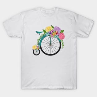 Vintage Floral High Wheel Bicycle - Spring Flowers T-Shirt